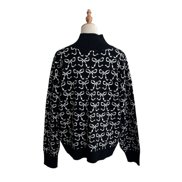 Anthropologie Maeve Montana Mock Neck Half Zip Sweater Black White Size XS - Picture 7 of 13